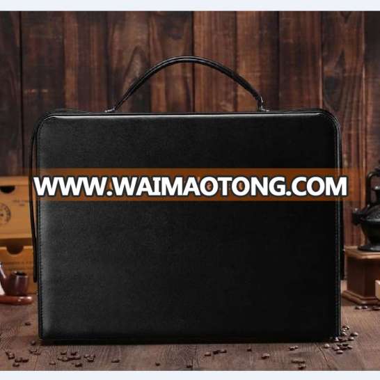 Leather Men's Handbag Dark Black Leather Briefcase for Business